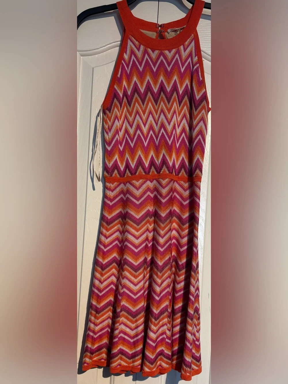 Trina Turk Chevron Knit Skater Dress in Pink and Orange